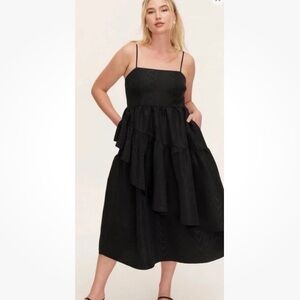 Kate Spade NY Target Black Tiered Puffy Ruffle Pockets Midi Dress Women's XS